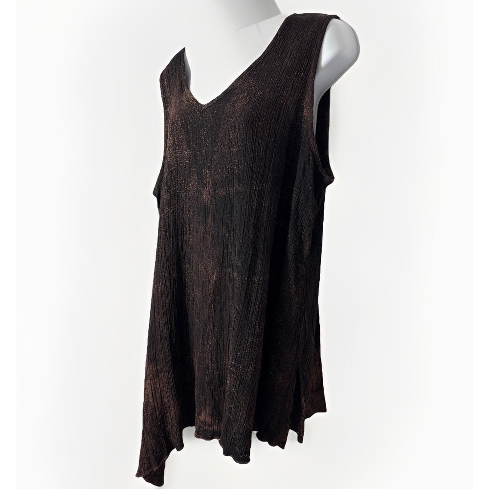 Staley Gretzinger SG0965 Art to Wear Asymmetrical Tunic Top L Brown Black Crinkl